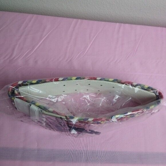 (5/$25 SALE ✅) White Multi Braided 37” Small Woven Lattice Belt Square Buckle - Picture 7 of 8